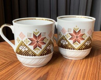 Riga Porcelain Coffee Cups: 200ml Latvian RPR Factory Mugs