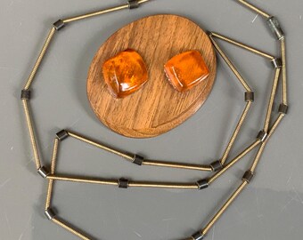 Collier Vintage En Ambre Baltique Et Métal - Début XXe Siècle - Occasion, Couleur Jaune - Sans Marque