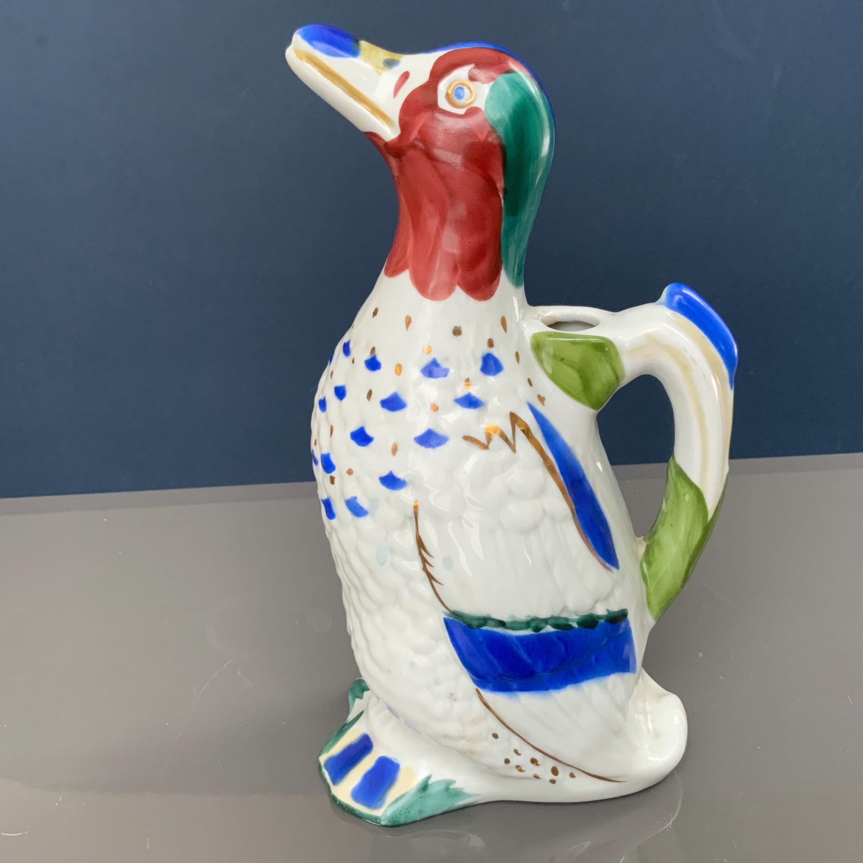 LFZ Lomonosov Porcelain Statuette, Duck Decanter, Jug, Vintage