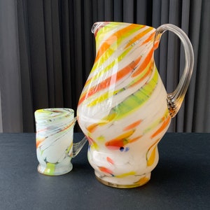 COLOR GLASS PITCHER & Mug Set of 2 Vintage, Multi Color Glass Jug 1.6L, Vintage Home Decoration, Ussr (#56)