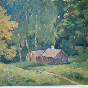 Oil painting Houses, village Original Artwork, Illustration, Fine Art/Home Decor/Room Interior/wall hanging/80s