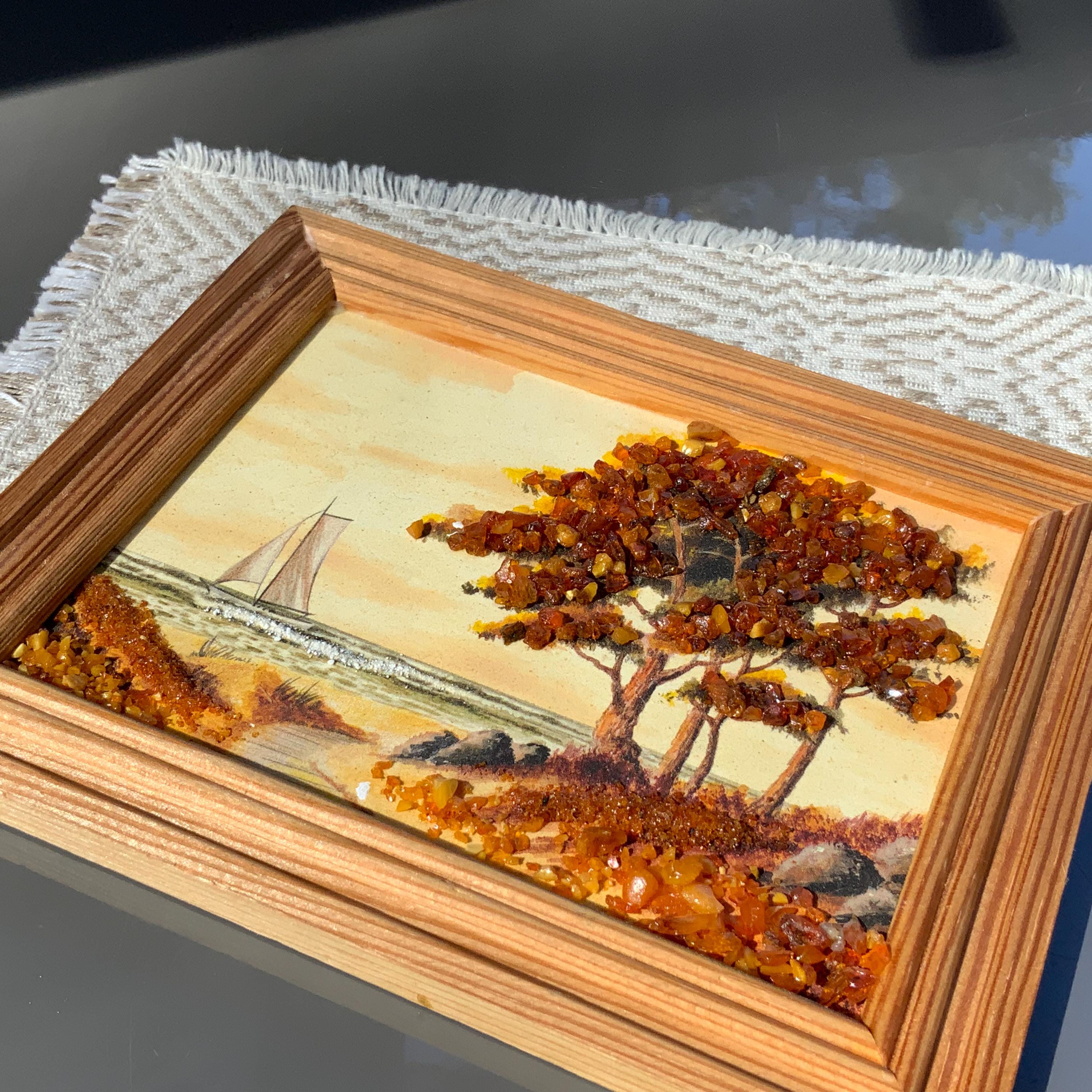 Vintage Amber Landscape Wall Picture: Handmade Seaside Scene - Etsy