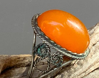Anillo vintage de estilo retro, ámbar báltico, joyería de anillo