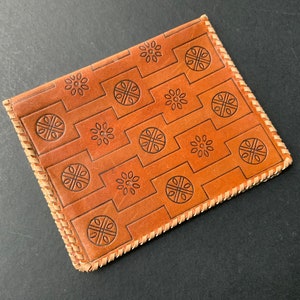 Small Leather book-document cover Latvia Vintage, Leather Cover Latvian  Pattern, Vintage Leather Accessory, Used.