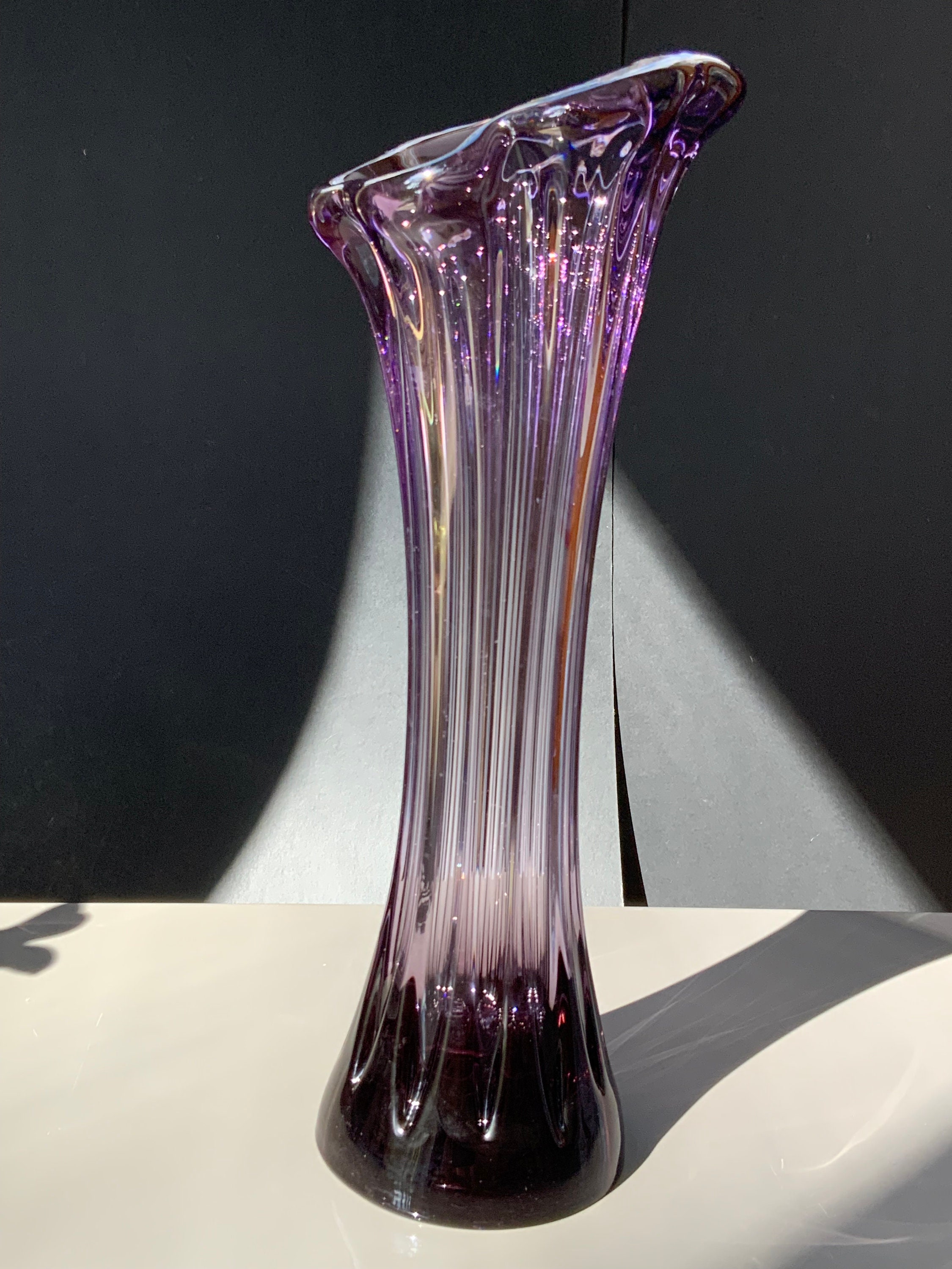 工芸品 Murano Glass Vase (Purple) Vintage Murano Ribbed Amethyst Purple Clear Sommerso Vase 11