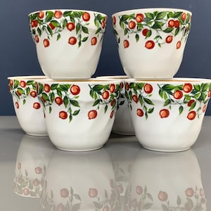 Vintage Riga Porcelain Factory Mugs, Hand Painted, Fruits Design, Gold Trim, for Ice Cream, Dessert, Fruits Dish Bowl-Large Cups the 70s