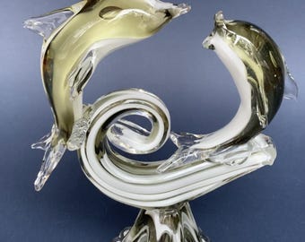 Licio Zanetti Italian Murano Art Glass Jumping Dolphin Golden Arch