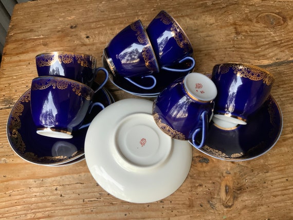 Lomonosov Imperial Porcelain Espresso Cup & Saucer: Cobalt Blue