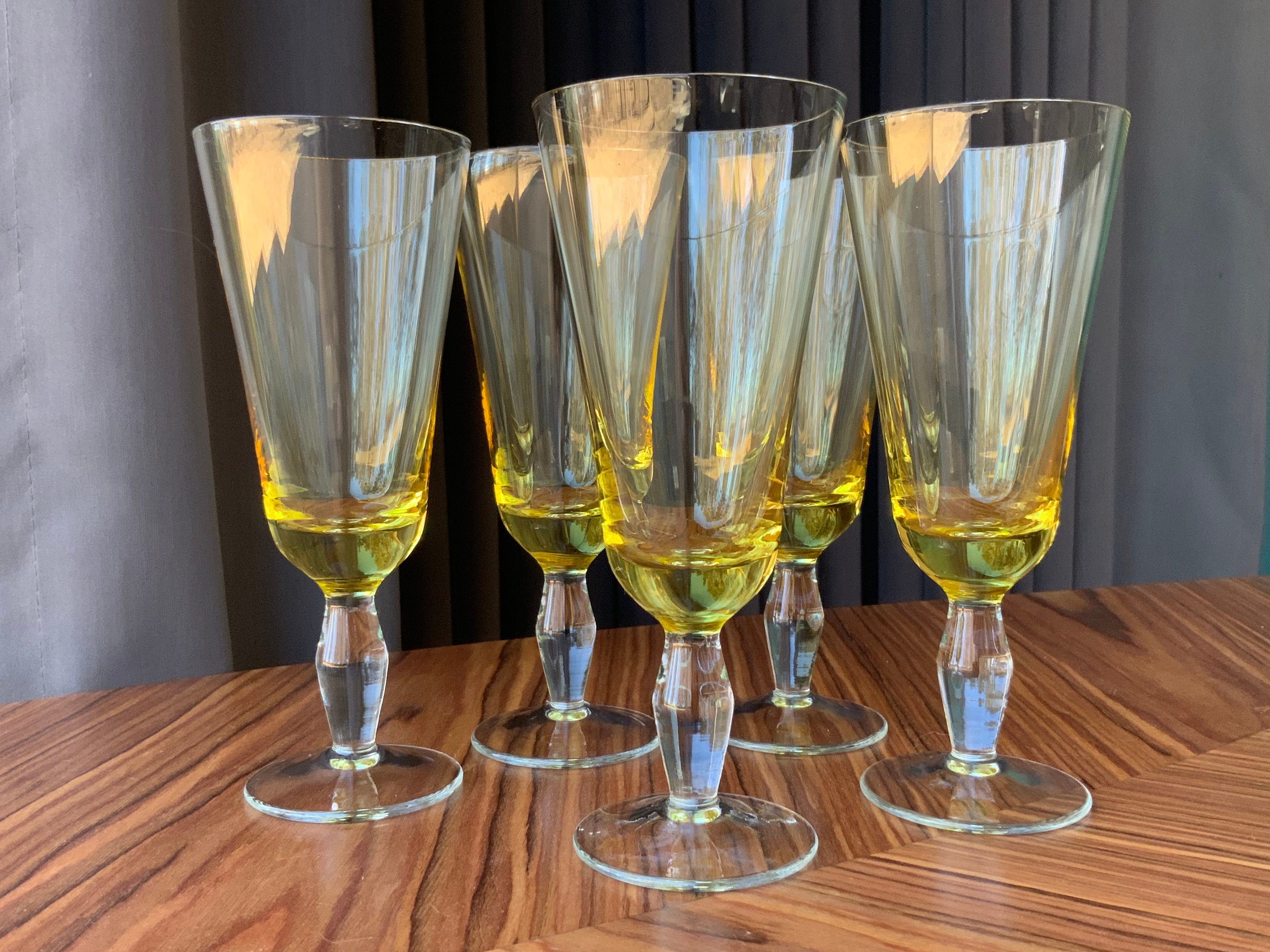 Set of 5 Vintage Yellow Wine Glasses Yellow Goblets. Etsy