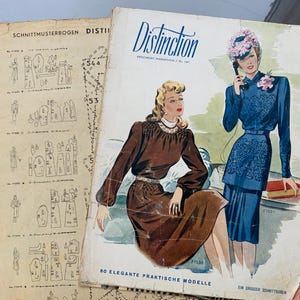 1950s sewing patterns magazine, DISTINCTION magazine, old sewing pattern, 1950s DISTINCTION fashion magazine with sewing pattern
