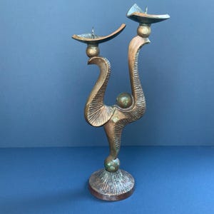 Vintage Brass Copper Candle Holder: Rotating Double Candlestick Decor