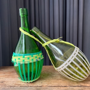 Vintage Wine Bottle in Basket, Woven Glass Bottles, Made in USSR, Wine Jug, Brand Packing, shabby chic. Set of 2.