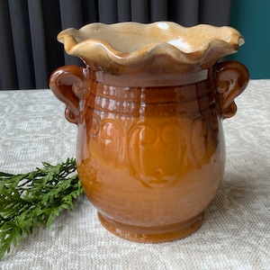 Vintage Pottery Vase, ceramic vase, large Brown glazed rustic vase home farm decor old ethnic traditional made in Latvia natural red clay