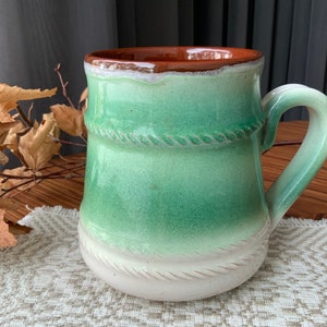 Latvian Beer Mug: Vintage Ceramic Tankard, Rustic Folk Art