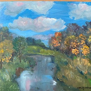 Forest River Oil Painting: Original Fine Art, 80s Home Decor