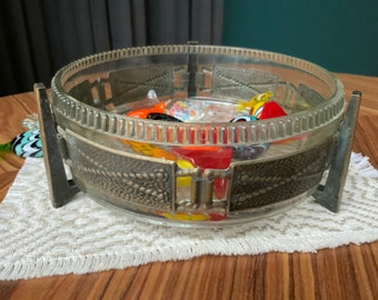 Vintage USSR Glass Candy Bowl with Metal Holder