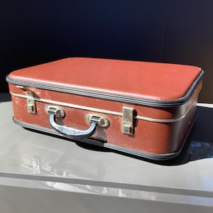 Vintage brown Suitcase shabby suitcase old brown trunk, retro traveling bag