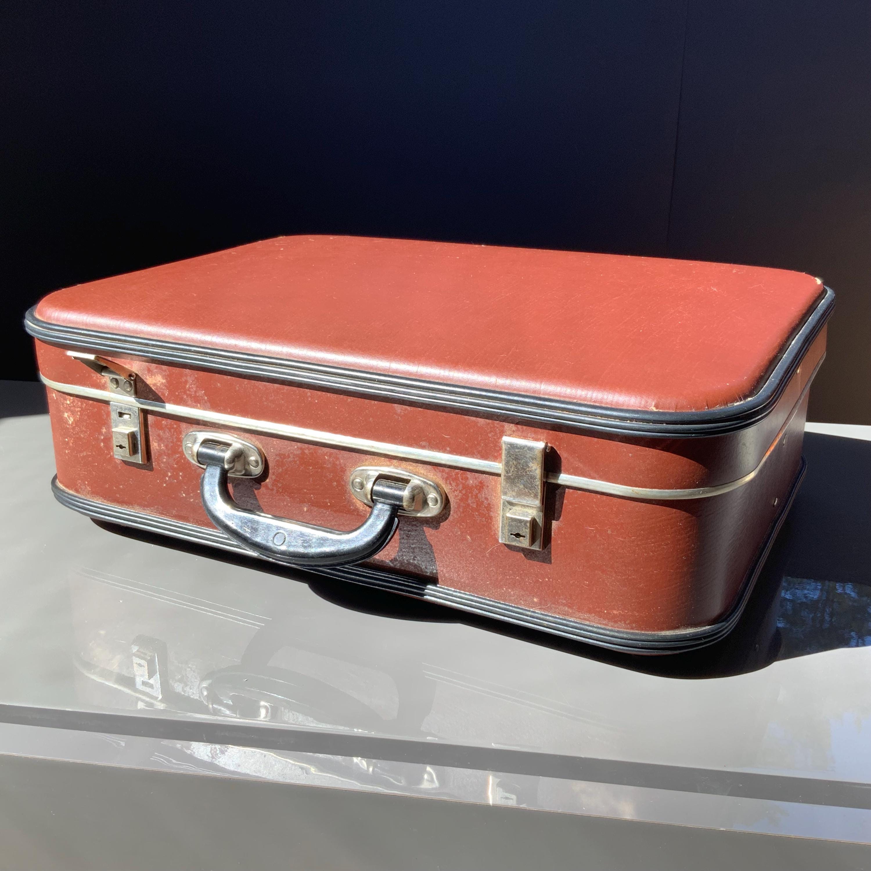 Vintage brown Suitcase shabby suitcase old brown trunk, retro traveling bag