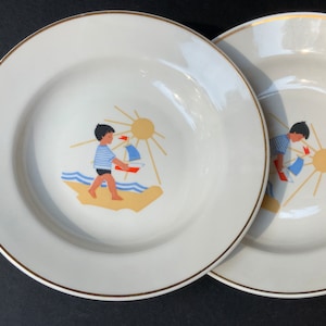RPF Riga porcelain factory soup plates, RPR Set of 2 Children&#39;s Plates,  Tableware, Riga Latvia Porcelain.