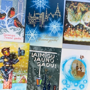 Cartoline lettoni inutilizzate, cartoline di buon anno, set di 5, epoca sovietica, cartoline da collezione, Natale, biglietti di auguri vintage