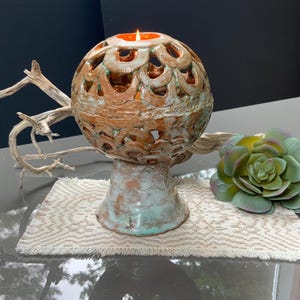 Candle holder - Handmade Ceramic candle holder - White  light with holes - pottery
