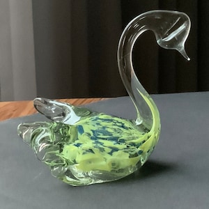 Swan figurine Green-clear color, Vintage Glass SWAN hand blown decor
