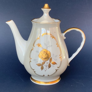 Vintage Riga Porcelain Teapot: Latvia &quot;Vakars&quot; Design