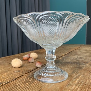 Vintage Glass Pedestal Bowl: Collectible Dessert Fruit Vase, 60s Tableware