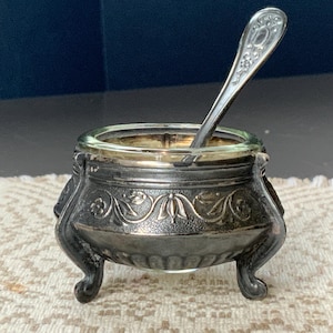 Vintage Salt Shaker with Spoon, Mustard Pot, Salt Jug, Cupronickel Small Salt Jar, Vintage Collectibles (# 55 )