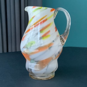 Retro COLOR GLASS PITCHER & Mugs Vintage, Multi Color Glass Pitcher 1.6L, Vintage Home Decoration, Ussr (# 32 )