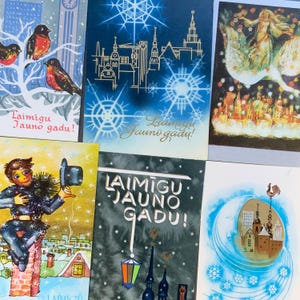 6 postales letonas en blanco sin usar, postal de Feliz Año Nuevo, época soviética, postales coleccionables, Navidad, tarjetas de felicitación vintage