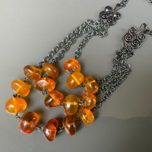 Boutons De Manchette En Or 9 Carats Avec Ambre Baltique Caramel - Fabriqués Main En Italie, Dos Réglable, Pièce Unique