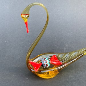 Swan figurine Yellow-clear color, swirl dish, Vintagel Glass SWAN hand blown, Trinket or Candy Dish