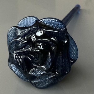 Vintage glass rose, blue, hand blown glass rose miniature, royal blue glass rose, vintage glass flower, vintage glass collection