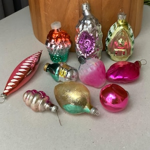 A Set of 10 pcs Christmas ornaments Xmas tree baubles New Year hanging decor for small trees Vintage from the 70s