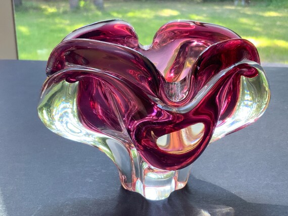 Bohemian Heavy Art Glass Vase Glass Ashtray Art Glass