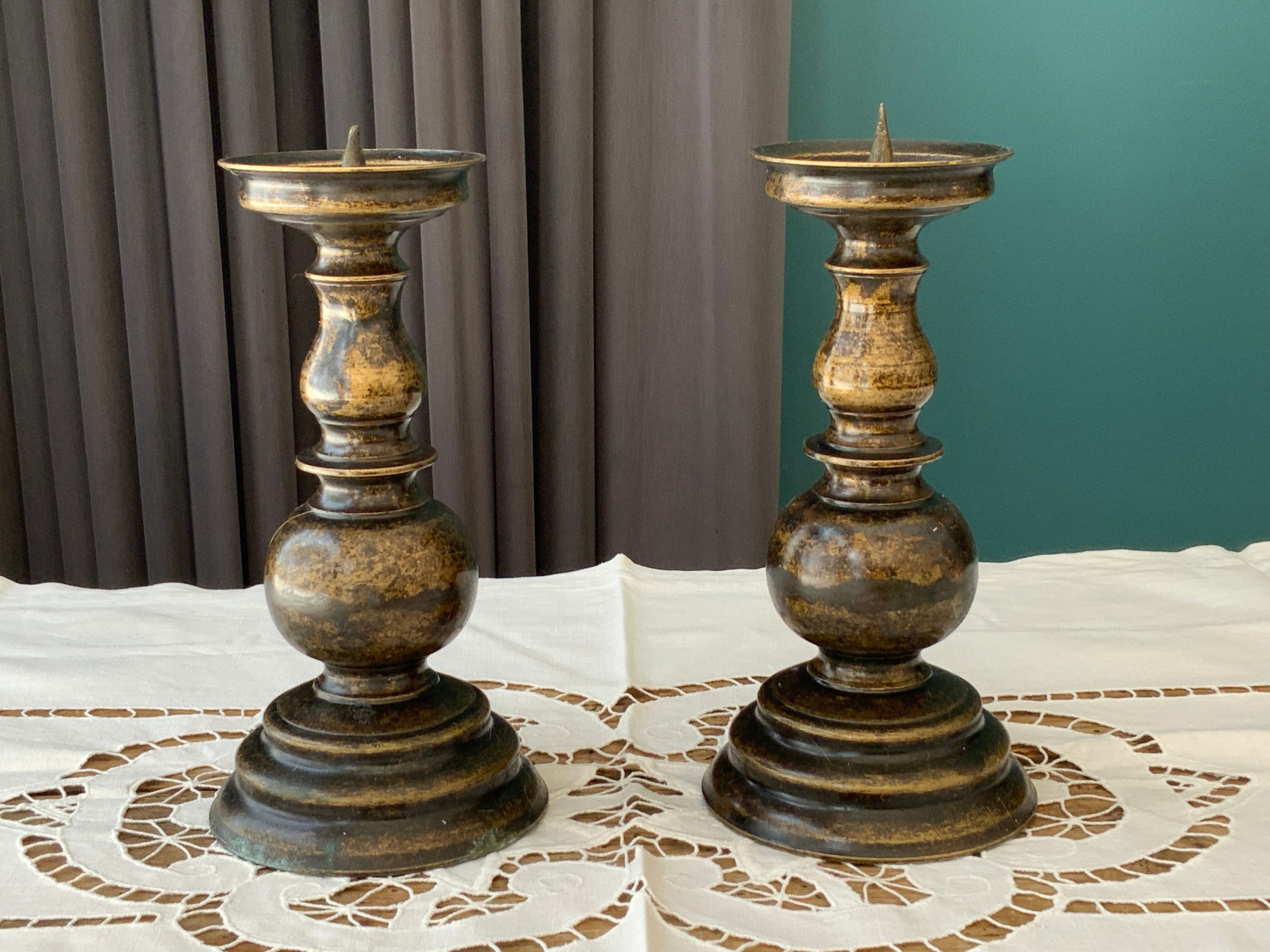 Vintage brass, bronze Candle Holder for two candles, painted black, Retro style 1960-1970