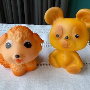 Vintage Rubber Toy Bear & Toy Sheep Set of 2,  Gift for kids the 1970s