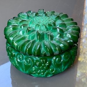 Czech Bohemia Malachite green glass trinket box, 70s