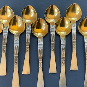 Vintage Gold Plated Melchior Teaspoons - Set of 10, USSR Made