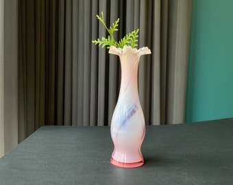 Fluted Ruffled Multi-color Pink glass vase Vintage, Color Glass Vase, Vintage Interior Decoration, Letonia, USSR glass the 1980s (#12)