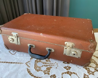 Vintage  small brown Suitcase, travel bag shabby suitcase old brown trunk, reto traveling bag, photography props