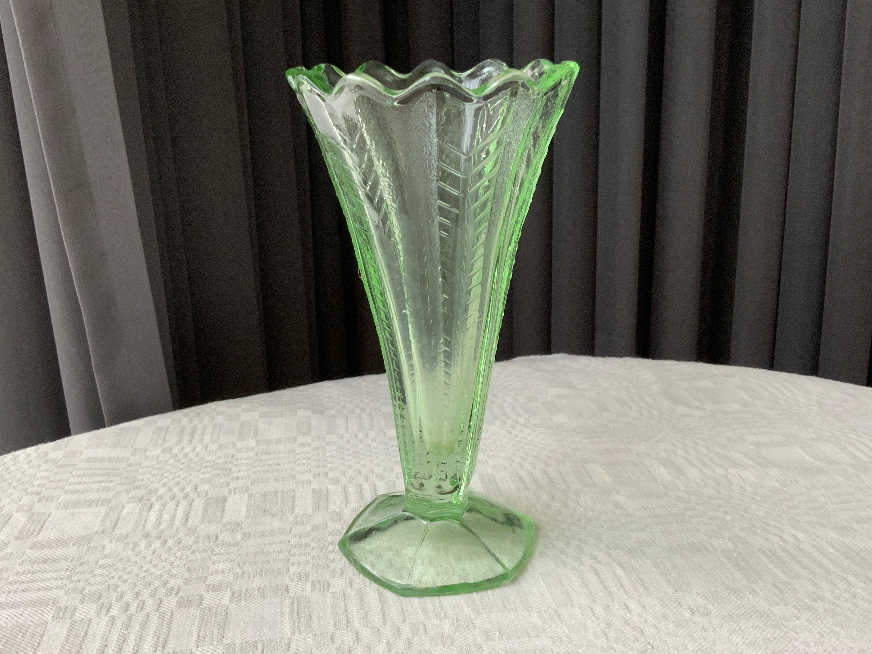 Green Glass Vase Flower Vase Home Decor Home Decor Green Etsy