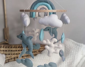 Baby mobile, Whale nursery, Ocean mobile,  Rainbow baby mobile,  mobile newborn, Sea ocean waves nursery hanging crib,  baby shower gift