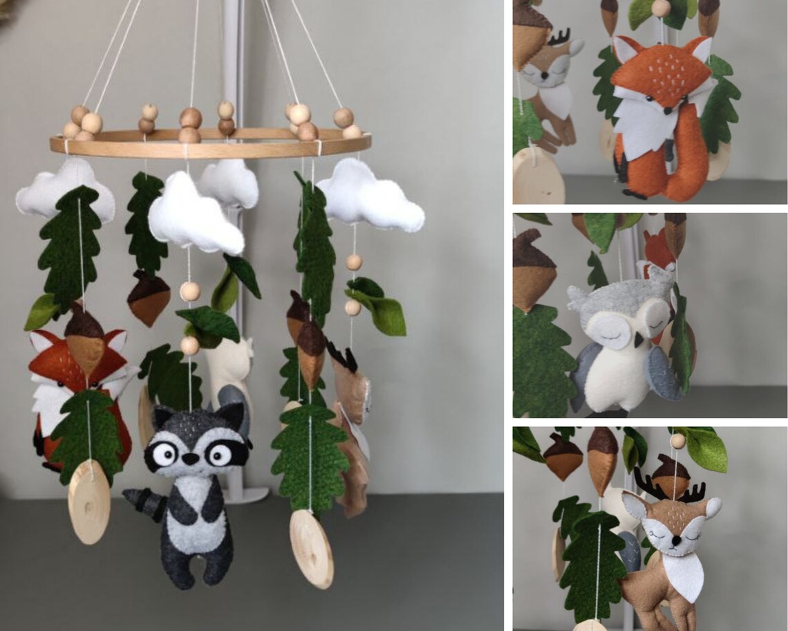 Baby Mobile Woodland Nursery Mobile Woodland Baby Shower Etsy