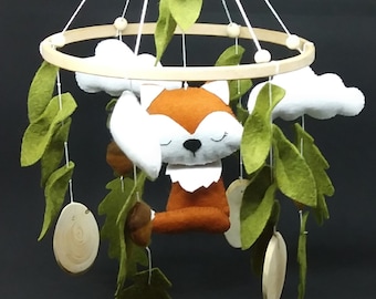 Forest Mobile Fox Nursery decor Forest animals baby shower gift woodland cot mobile hanging fox moobile