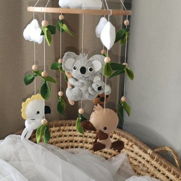 Koala Baby mobile,  Australian animals baby mobile, Koala baby mobile, koala nursery decor, kangaroo cot mobile