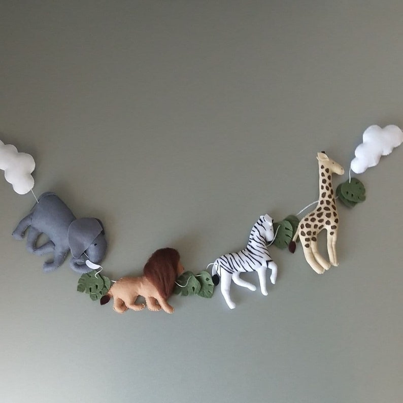 Safari Animals Garland Nursery Monstera Wall Decor Garland Etsy