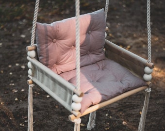 Balançoire de luxe faite à la main, balançoire pour bébé, enfants extérieurs intérieurs en bois - Grand cadeau!