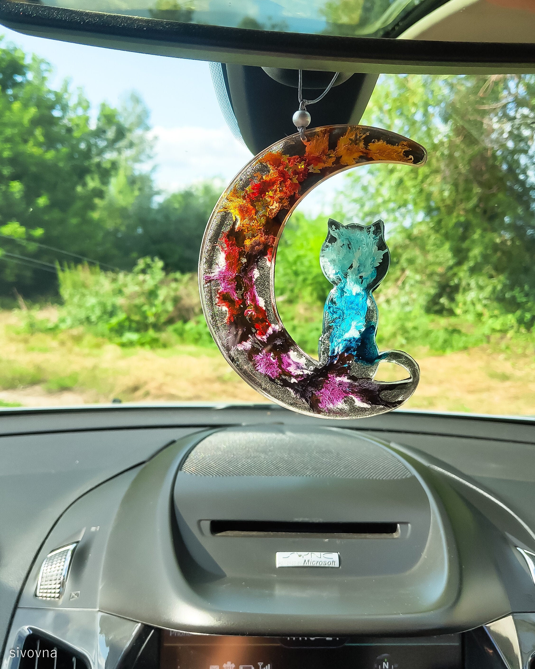 Rearview Mirror Ornaments Car Accessories Car Pendant Car Mirror Jewelry Decoration Christmas Ornaments Cat on the Moon Etsy